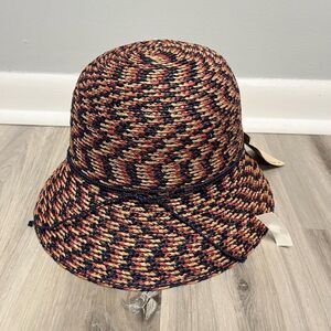 Helen Kaminski Australia Provence Red, Blue and Tan Raffia Sun Hat NWT